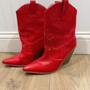 Red Snake Print Heeled Cowboy Western Boots